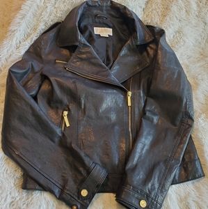 Michael Kors Women's Motorcycle Moto Biker Black Leather Jacket Size Medium